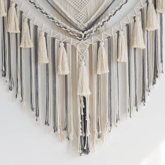 Boho Macrame Woven Handmade Craft Mid Century Modern Hanging Tassel Wall Decor - Picture 5 of 8